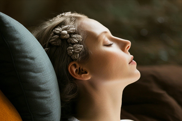 A Woman Resting With Flowers In Her Hair